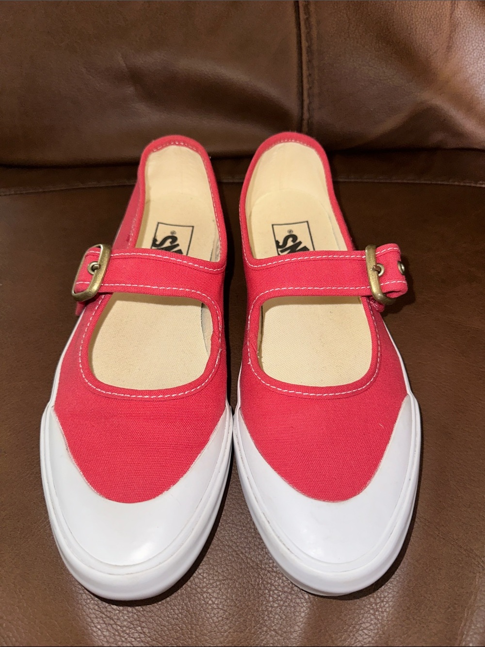 Vans Red Canvas Mary Jane Flat with Buckle